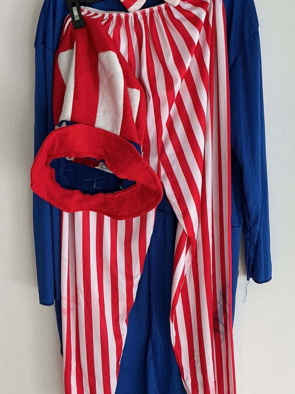 Unisex Red & White Striped Uncle Sam Costume with Blue tailcoat
